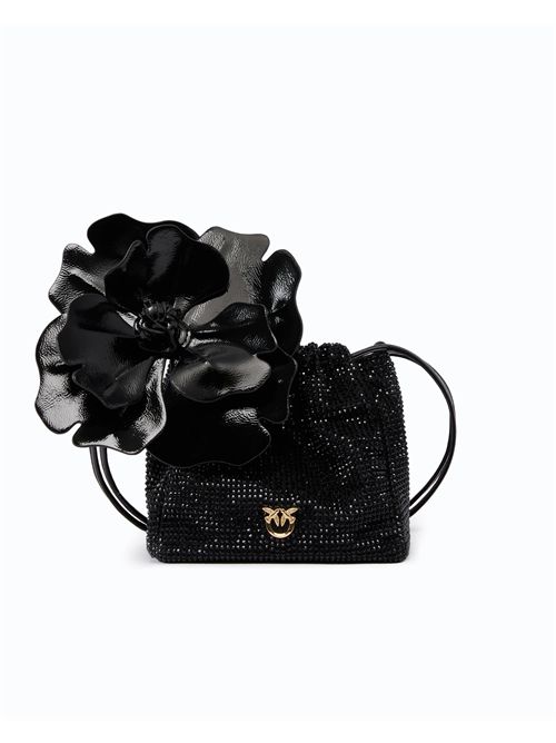 Borsa secchiello a spalla in tessuto full strass con fiore